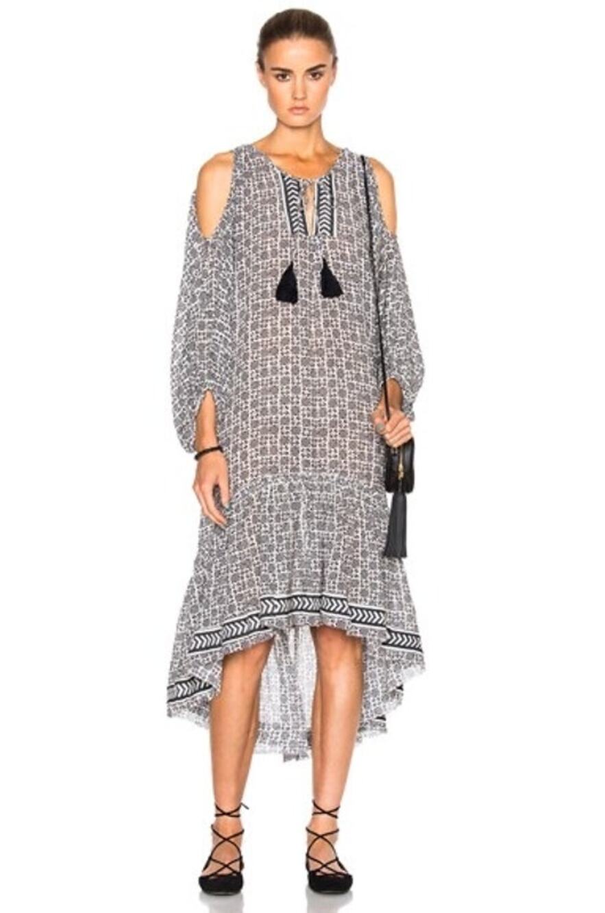 LEMLEM Kafa Hi-Low Midi Dress Size S Keyhole Tassel Tie Cold Shoulder